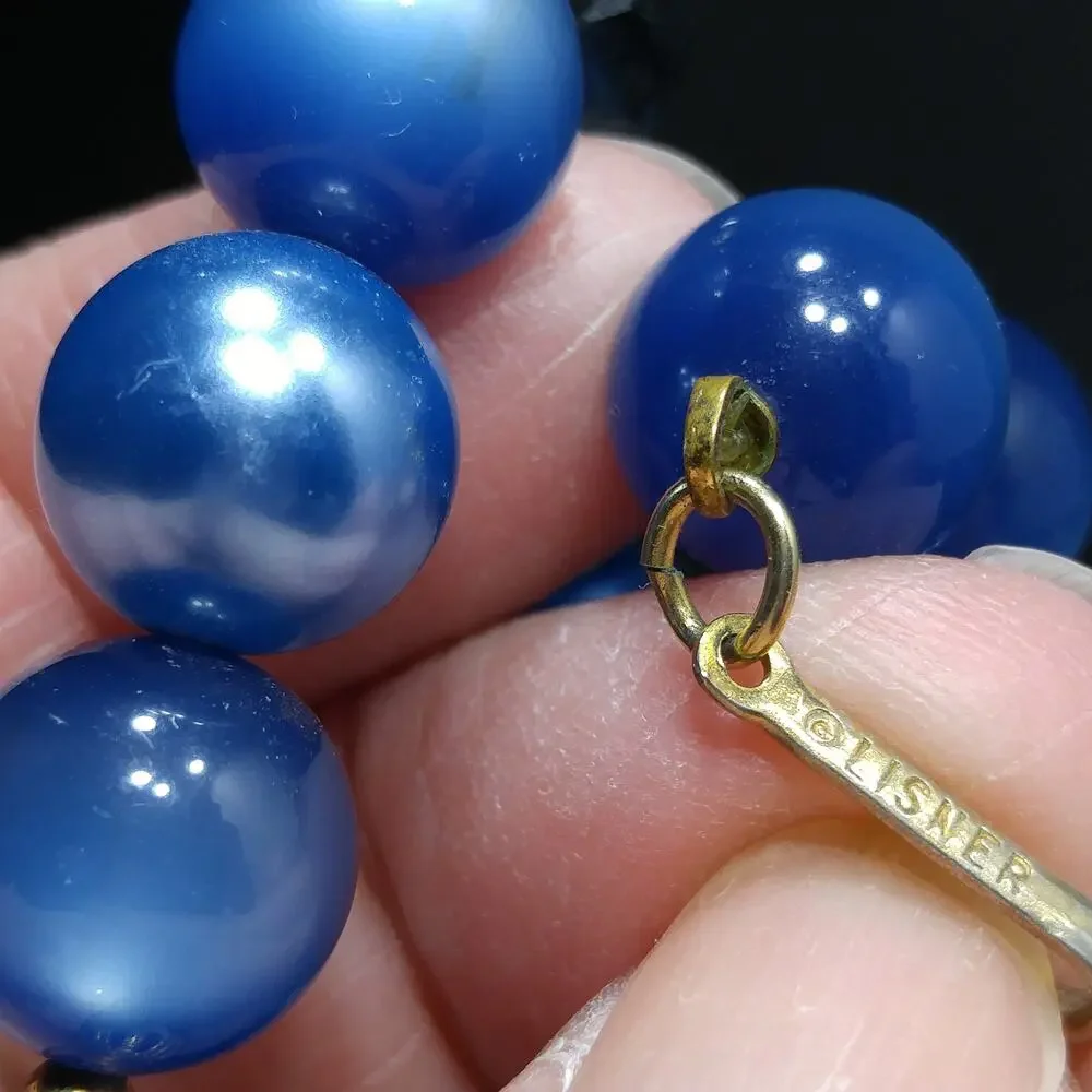 Lisner Blue Moonglow Lucite Necklace Clip On Earrings Set 1950s Vintage Jewelry